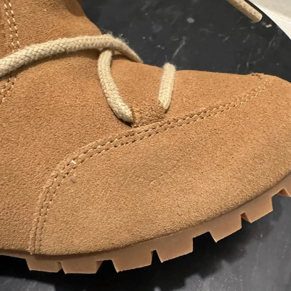 MERRILL New $170 Moab Camel Wedge Polar Laced Boots Faux Fur Lining Size 6